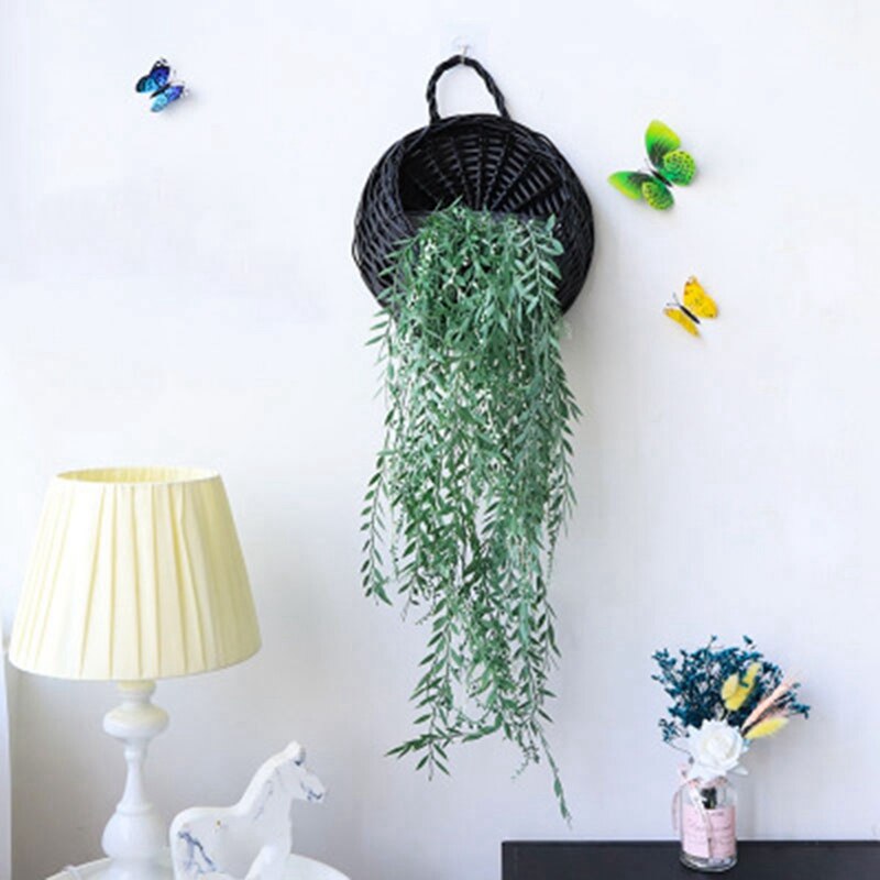 Flet vægophæng blomsterkurv flet fuglerede urtepotte flet håndvævet sort