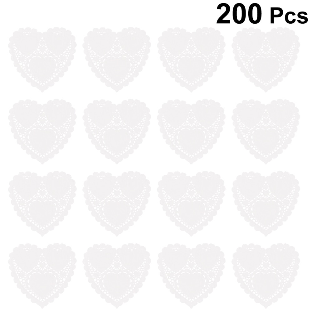 200 blätter Weiß 4 Zoll Herz bilden Spitze Deckchen Öl-Absorbieren Einweg Kuchen Kasten Liner Aushöhlen Verpackung Papier Pad
