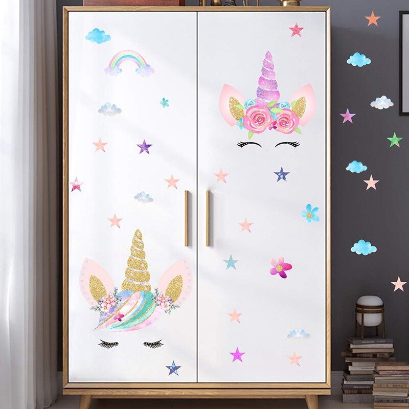Meisje Babykamer Eenhoorn Muursticker Voor Kinderkamer Decoratieve Stickers Kinderen Slaapkamer Nursery Muurtattoo Muurschildering Stickers Muraux