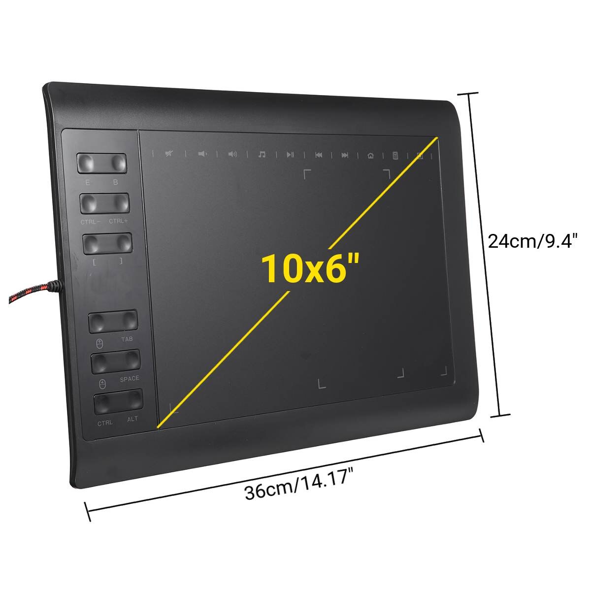 Tablette graphique pour dessin animé, écran 9.4x14.17 pouces, 8192 niveaux de sensibilité à la pression, 233 points, rapide, avec stylet à batterie et sac inclus