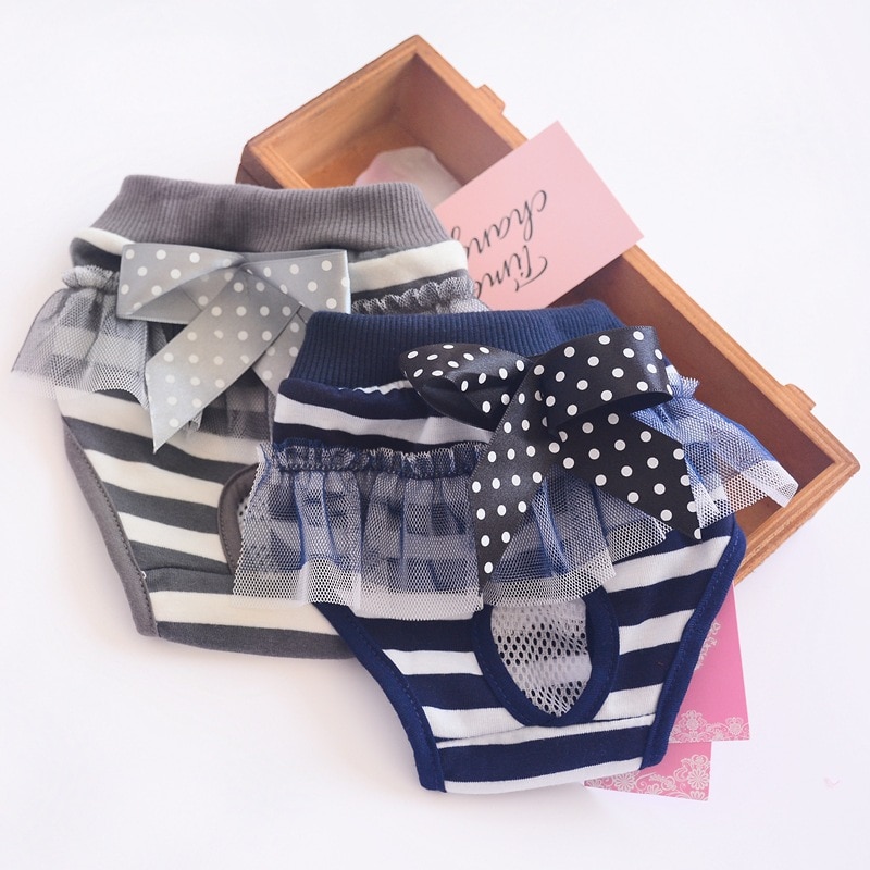 Female Dog Panties Stripe Dog Physiological Pants Girls Dog Short Puppy Lace Underwear Bitch Diaper Sanitary Menstrual Briefs
