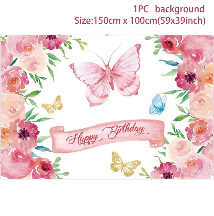 Pink Butterfly Birthday Party Backdrops Wedding Decorations Photo Booth Background Baby Shower Girl Hanging Flag Backdrop Props: butterfly 5