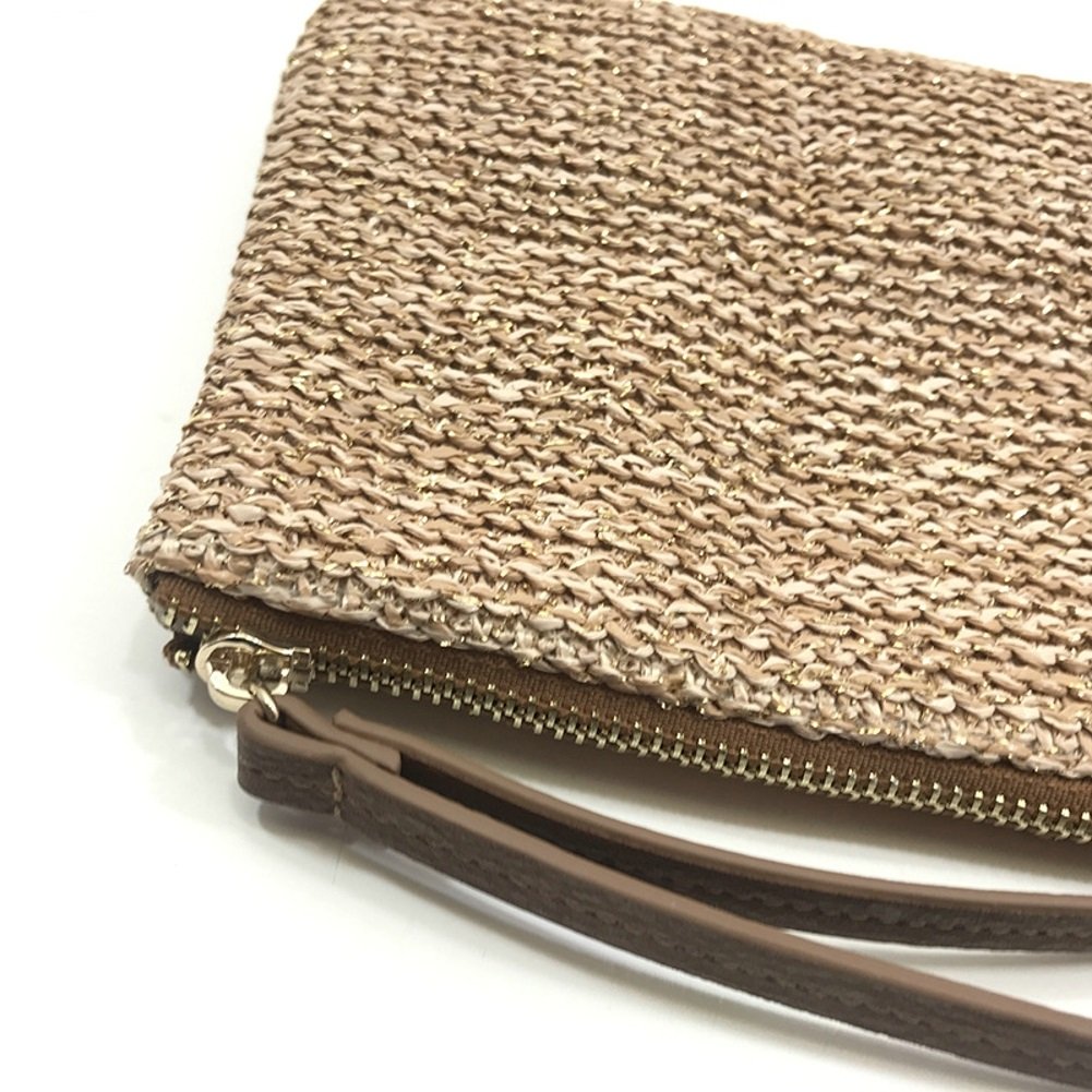 FGGS-Women'S Hand Wrist Type Straw Clutch Summer Beach Sea Handbag, Brown Large