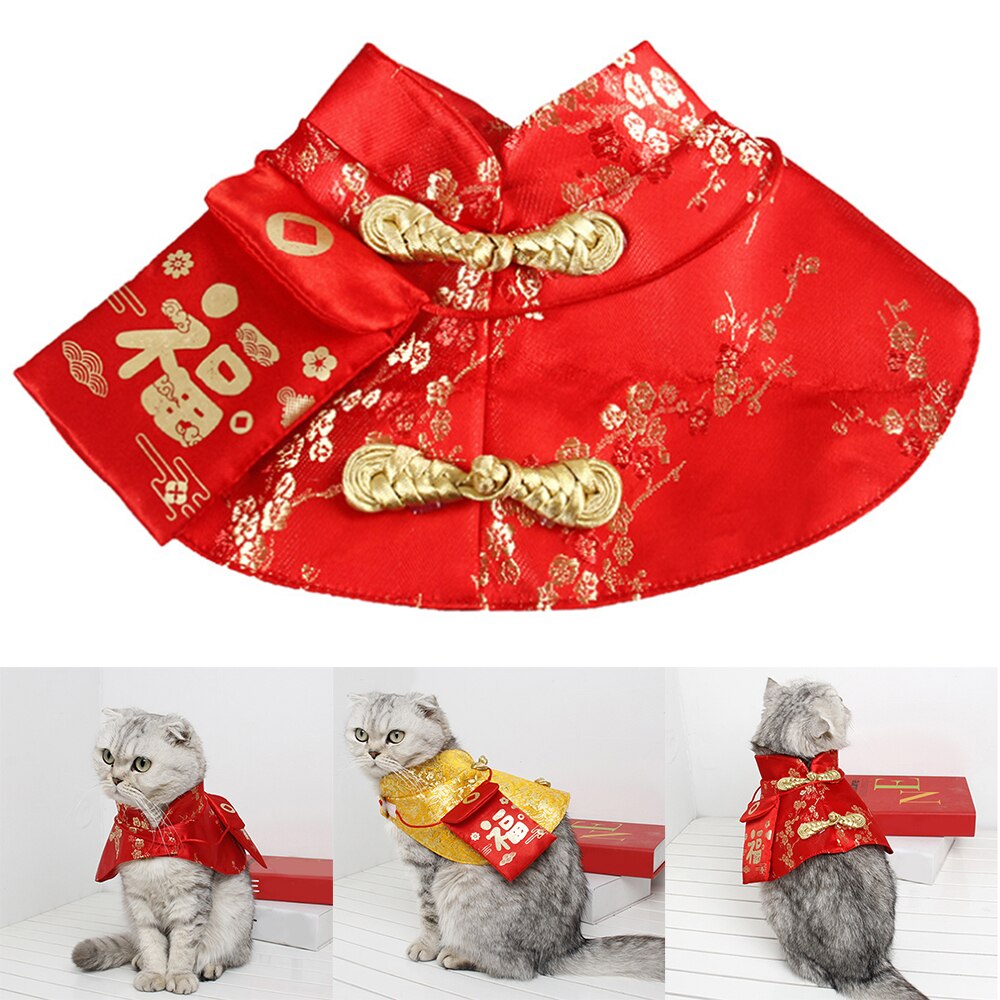 Pet Cat Warm Cloak Cat Year Clothes Party Costume Chinese Tang Dynasty Dress Festival Cloak with Red Envelope