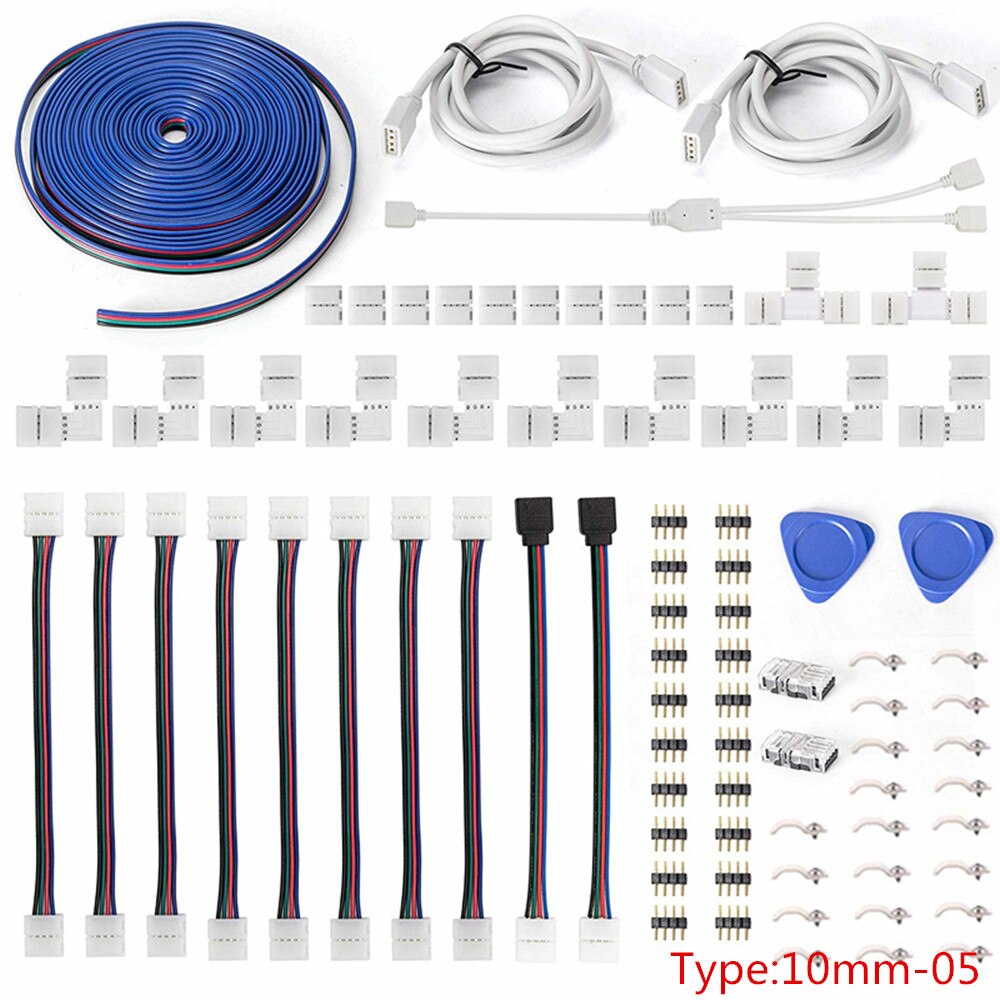 10mm 4Pin RGB tira de LED de conector de Luz Kits con T/L-en forma de tira sudaderas Clips en tira alambre conexión Terminal de empalme de tira LED: 10mm Type05