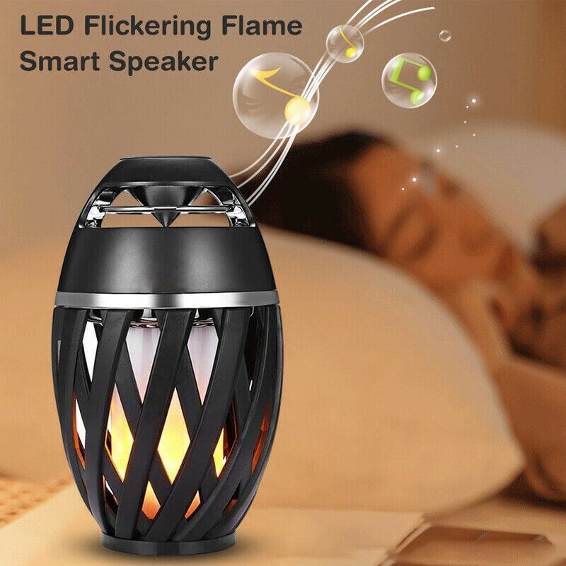 LED Flame Atmosphere Lamp Light Bluetooth Speaker Portable Wireless HD Stereo Speaker With Music Bulb Outdoor Camping Woofer