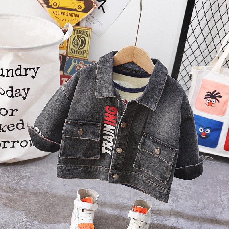 Baby boy clothes autumn boy denim jacket coat children's clothing cartoon print soft coat boy girl clothes