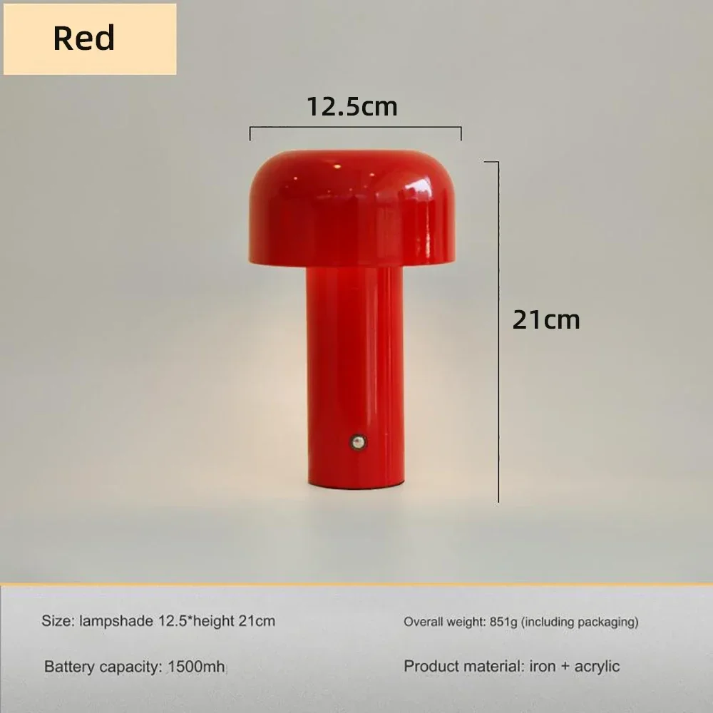 Italienische Pilz Tischlampe Tragbare Drahtlose berühren Wiederaufladbare Nachtlampe USB Schreibtischlampe Schreibtisch Dekoration Schlafzimmer Nachtlicht: Burgunderrot
