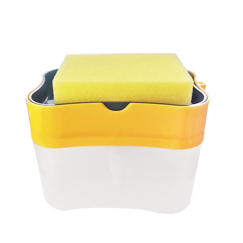 Distributeur de savon plat savon pompe boîte éponge Caddy cuisine créative 2-en-1 presse manuelle distributeur de savon liquide avec ensemble d'éponge de lavage
