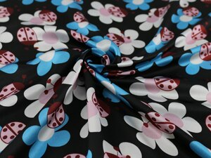 Carton Sunflower Satin Children Pattern Craft Satin Cosplay Fabric Charmeuse: black