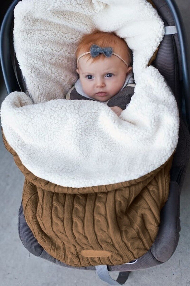 Baby Dikker Slaapzak Gebreide Warm Wrap Deken Pasgeboren Wandelwagen Winddicht Quilt Fleece Dikte Herfst Winter Deken: coffe