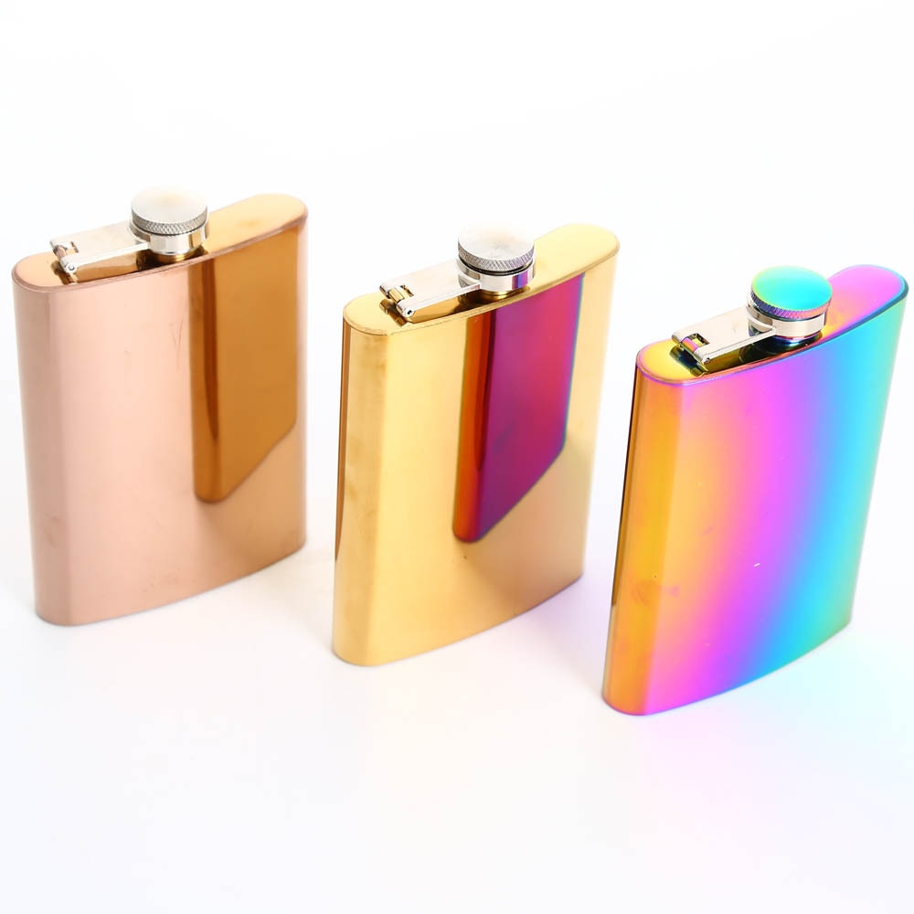 8oz Colorful Stainless Steel Hip Flask Set Whiskey Wine Bottle Retro Alcohol Pocket Flagon With Box For Men
