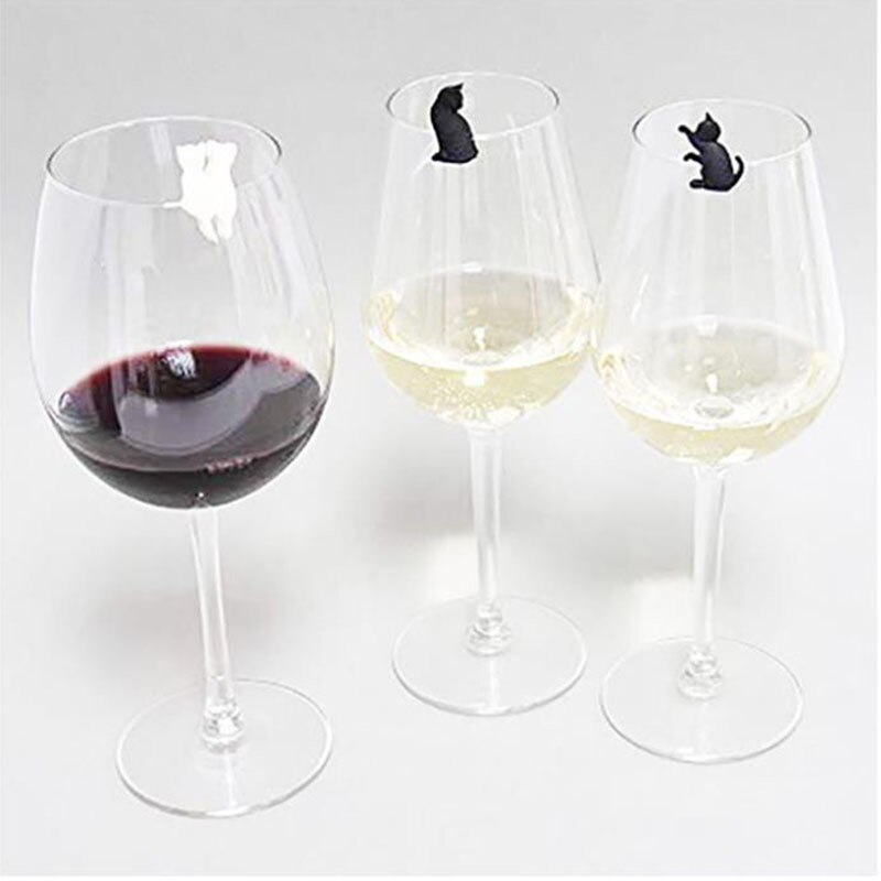 6Pcs Kat Vorm Party Wijnglas Marker Charms Siliconen Wijn Cup Mark Drinken Maatje Cup Identificatie Kat Minnaar Bar accessorie