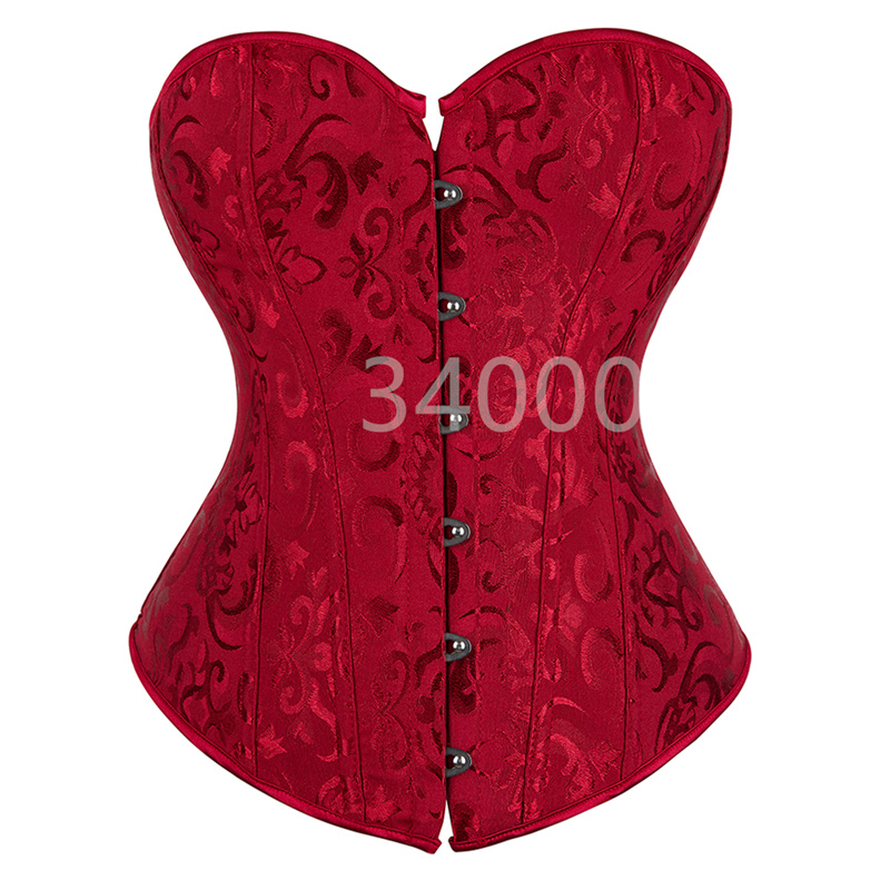 Corsé rojo vino corpiño Tops Sexy de encaje Push Up talla grande Corset estampado de flores Overbust victoriano Burlesque disfraz Vintage