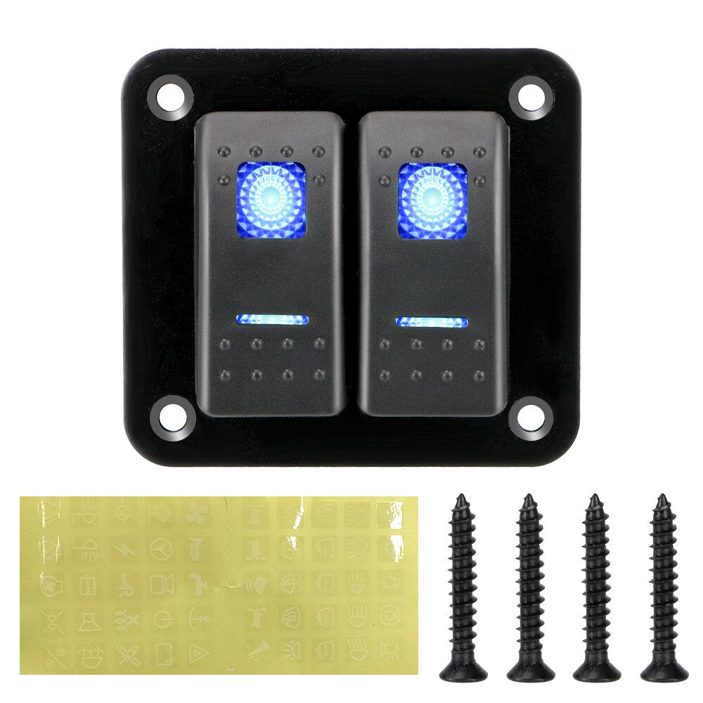 2 Gang Rocker Switch Panel for Car Marine Camper Caravans Travel Trailer LED Waterproof Switch Panel Circuit Breaker 12-24V: Blue