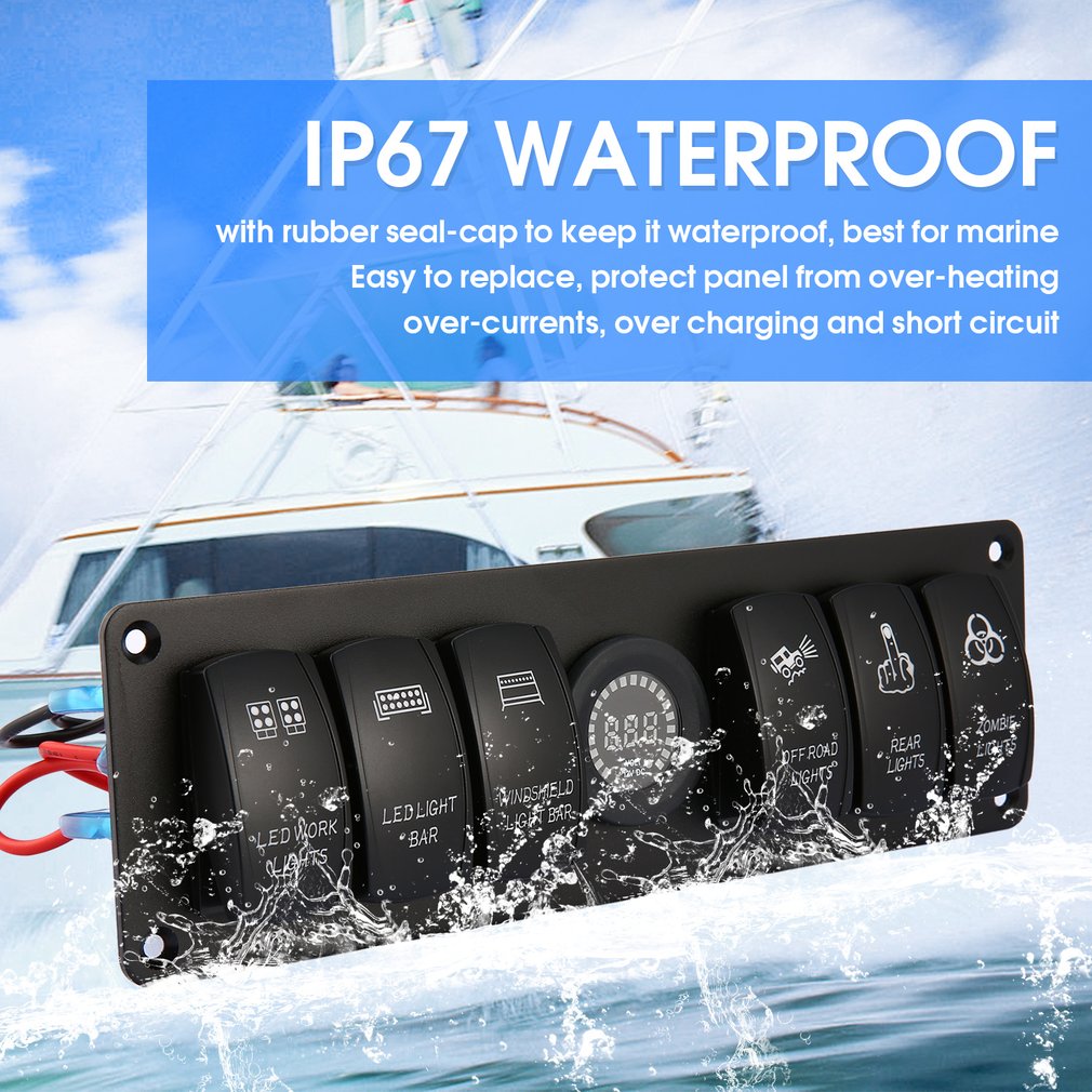 6 Gang 12v/24v Rocker Switch for Car Marine Boat Circuit Breakers Overload Protected LED Light Rocker Switch Panel Circuit