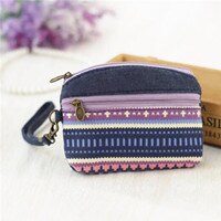 Kvinner etnisk bomullsstoff myntpung clutch nøkkelkortholder barn barn lommebok dobbel glidelås myntpung porte monnaie femme: Lilla