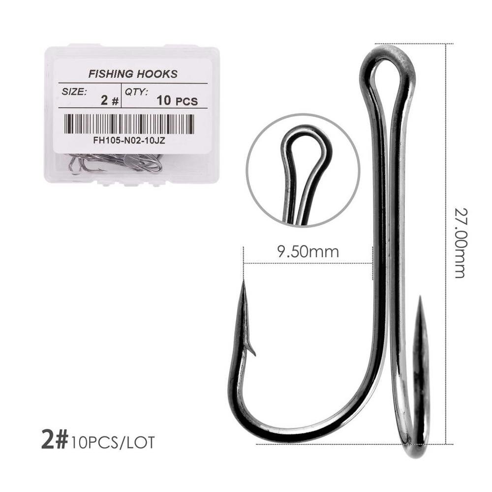 10pc / Box Long Shank Double Fishing Hook Weedless Fishing Hooks Fly Tying Duple Fishhook Jig Bass Fishing Tackle For Soft Lure: Size 2