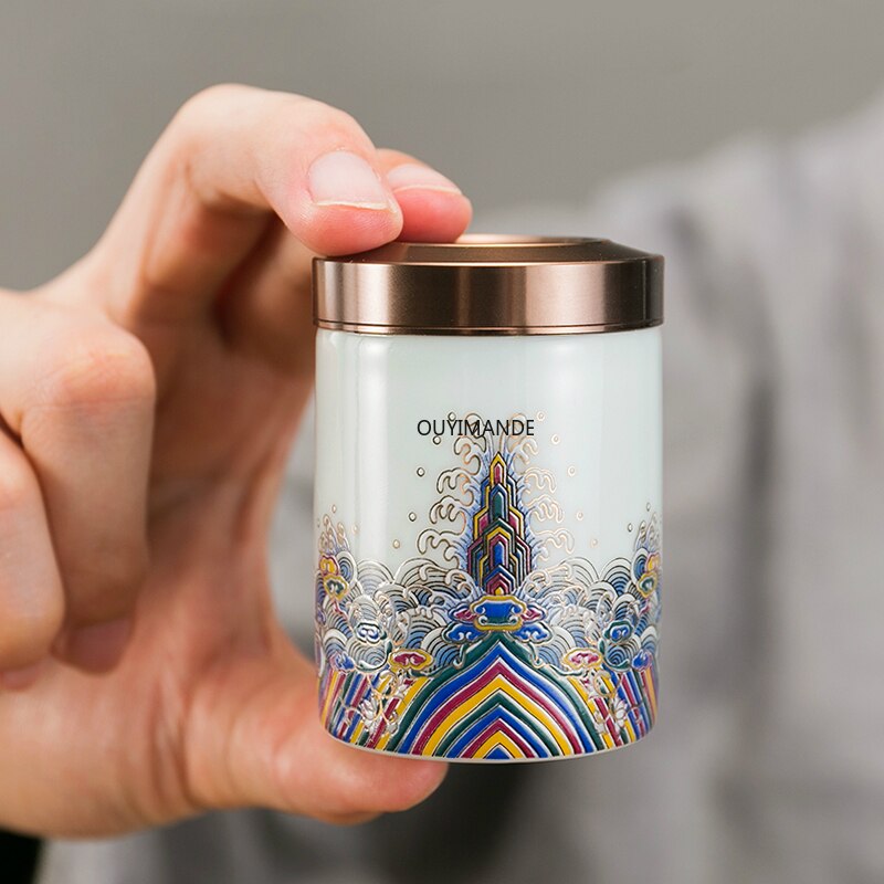 Travel Portable Chinese Retro Porcelain Small Tea Caddy Canister Sealed Ceramic Jar Tea Storage Box Container