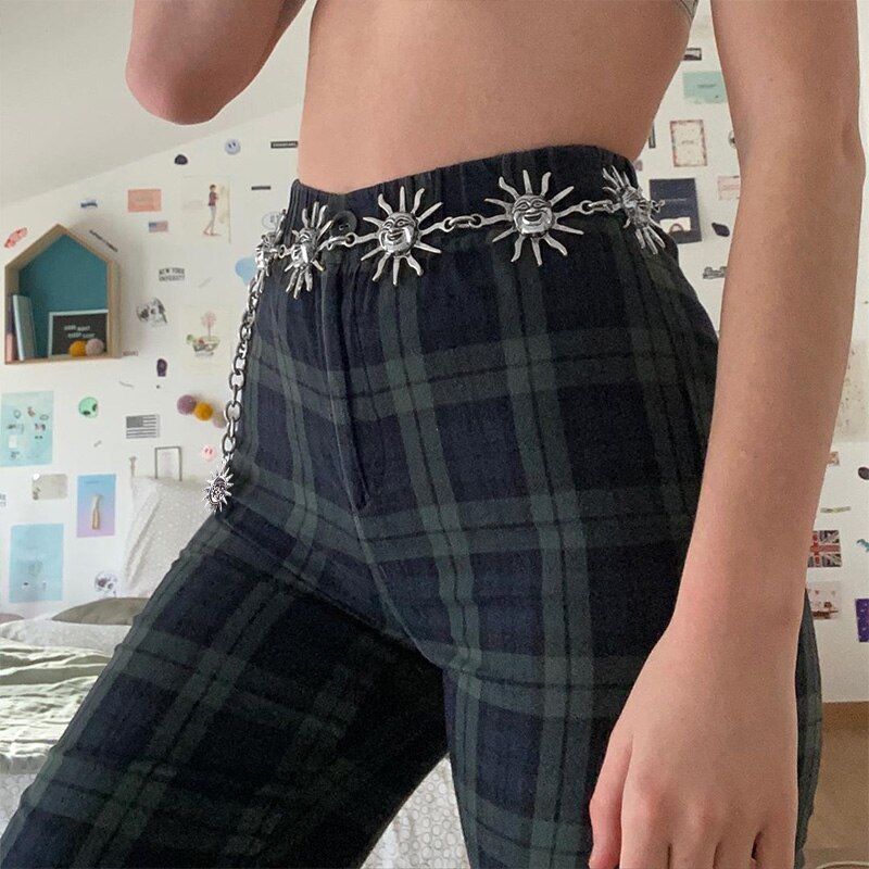 InDoit Gothic Vintage Sun Waist Chain Belt Women Streetwear Punk Metal Chain Belt Harajuku Gothic Accessories Silver Color Belt