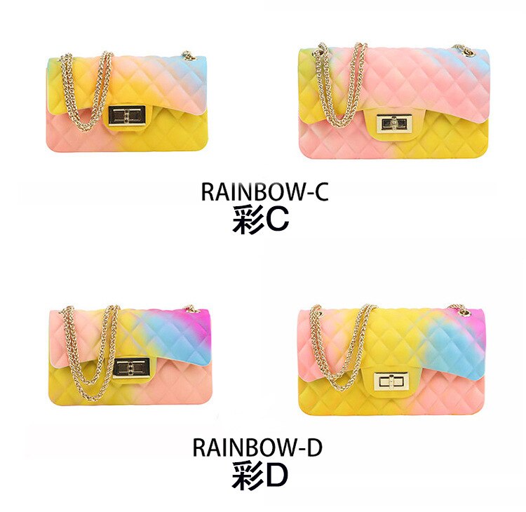 Colourful Matte Matte Diamond Gradual Change Colorful Jelly Bag Small Fragrance Wind Chain Woman Shoulder Crossbody Bag