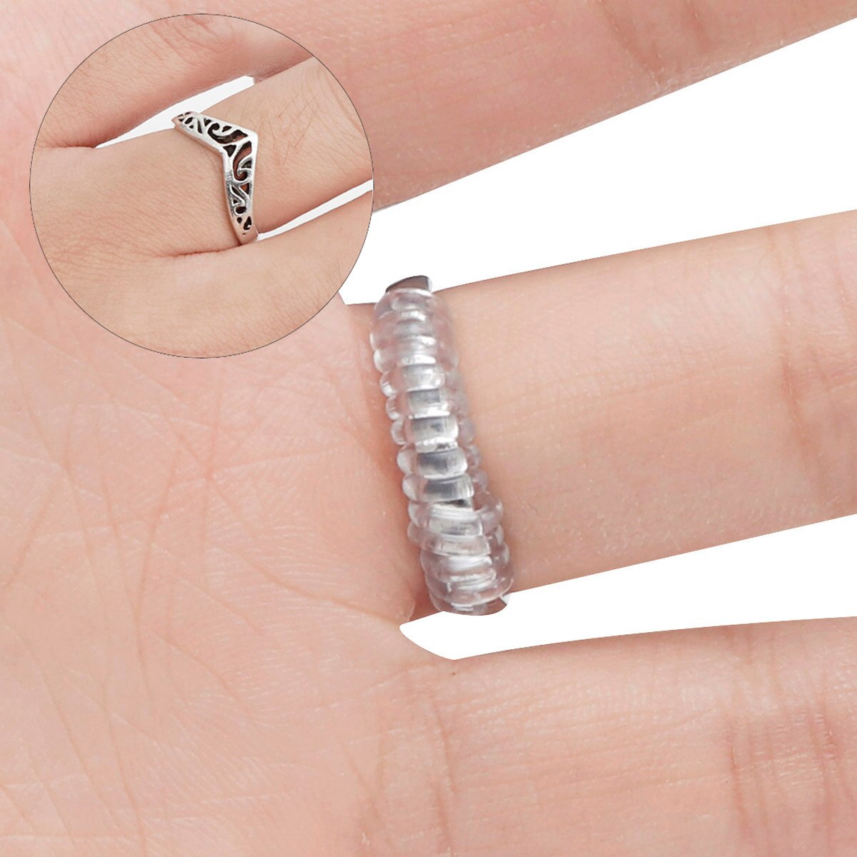 3Size 10cm Clear Ring Spiral Based Ring Size Adjuster Guard Tightener Reducer Resizing Tools Jewelry Accessories