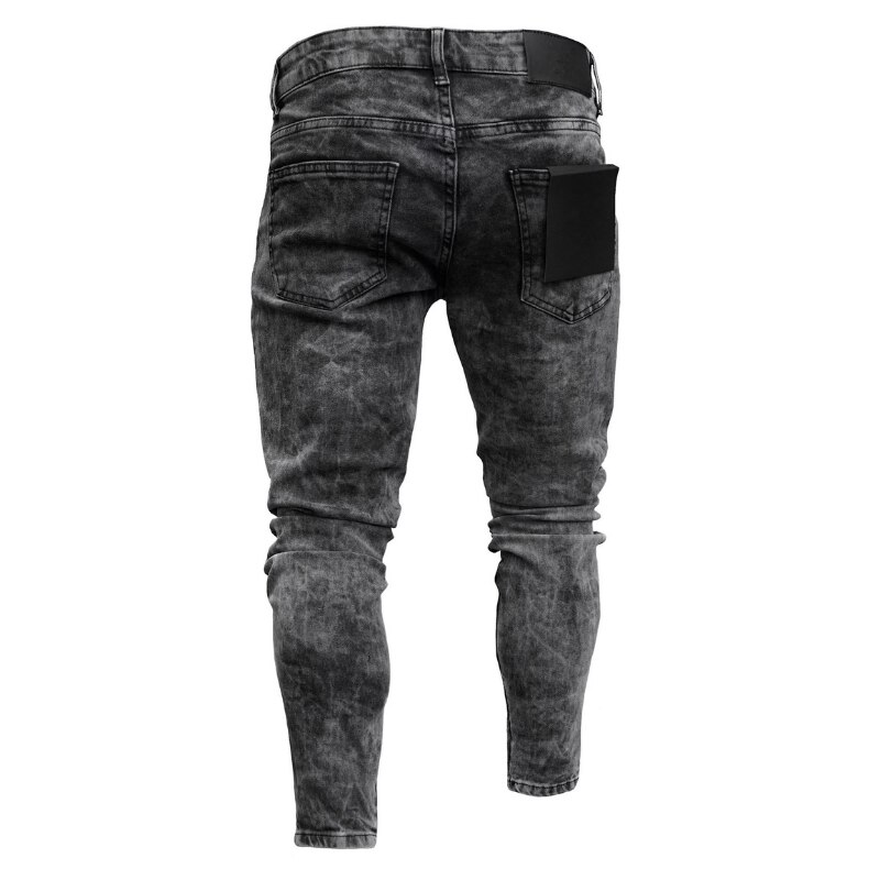 Jean déchiré noir pour homme, pantalon crayon, moulant, de rue, Hip-Hop, Cowboy, trou, vêtement en Denim extensible de