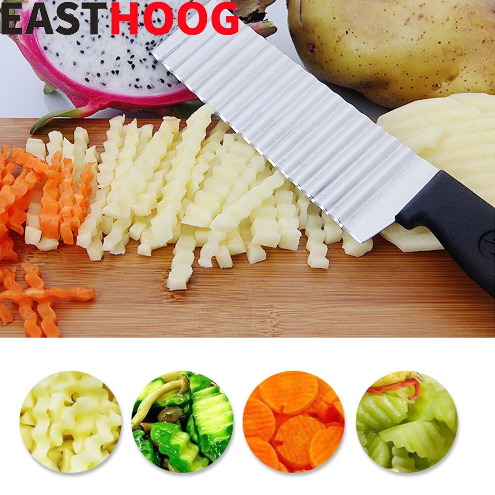 Cuchillo ondulado de acero inoxidable para cortar patatas fritas, utensilio de cocina para cortar patatas fritas, rebanadas de corte corrugado