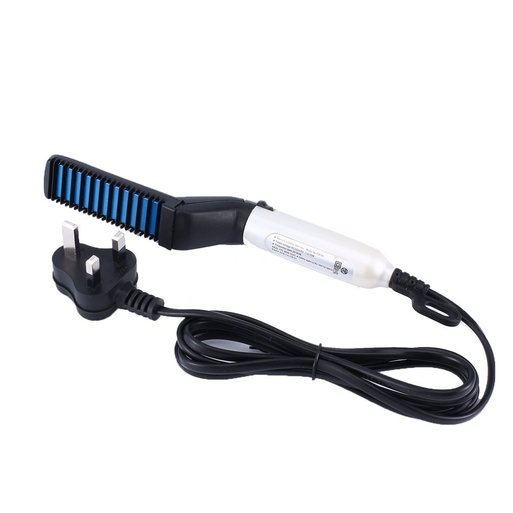 Multifunctional Men Hair Straightener Comb Quick Beard Straightener Hair Styling Comb Iron: UK PLUG