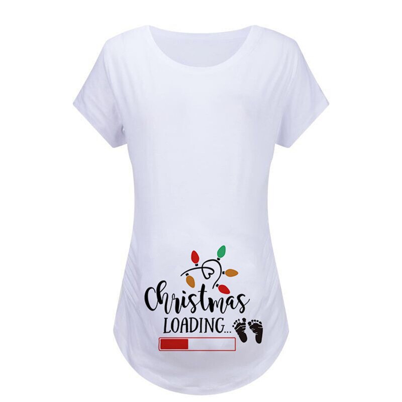 Telotuny Santa Baby Christmas Snowman Pregnant Maternity T Shirts Women Casual Pregnancy Tee Clothes for Pregnant Women: M