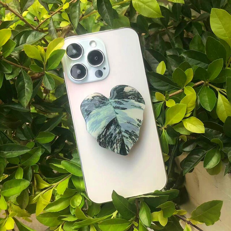 Griptok Bracket Socket Folding Grip Pretty Leaf Acrylic Phone Holder mobile phone stand simulation plant leaves: H002