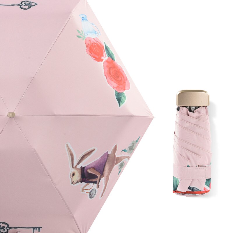 5 sombrillas plegables portátiles de protección solar Mini Parasol femenino de revestimiento negro pequeño Paraguas de bolsillo de negocios femenino Paraguas: C style