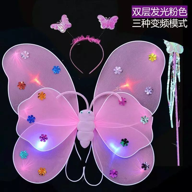 glühend kleidung Kindergarten Weihnachten Halloween mädchen freundlicher leuchten schmetterling flüGel freundlicher spielzeug zauberstab Party anzug