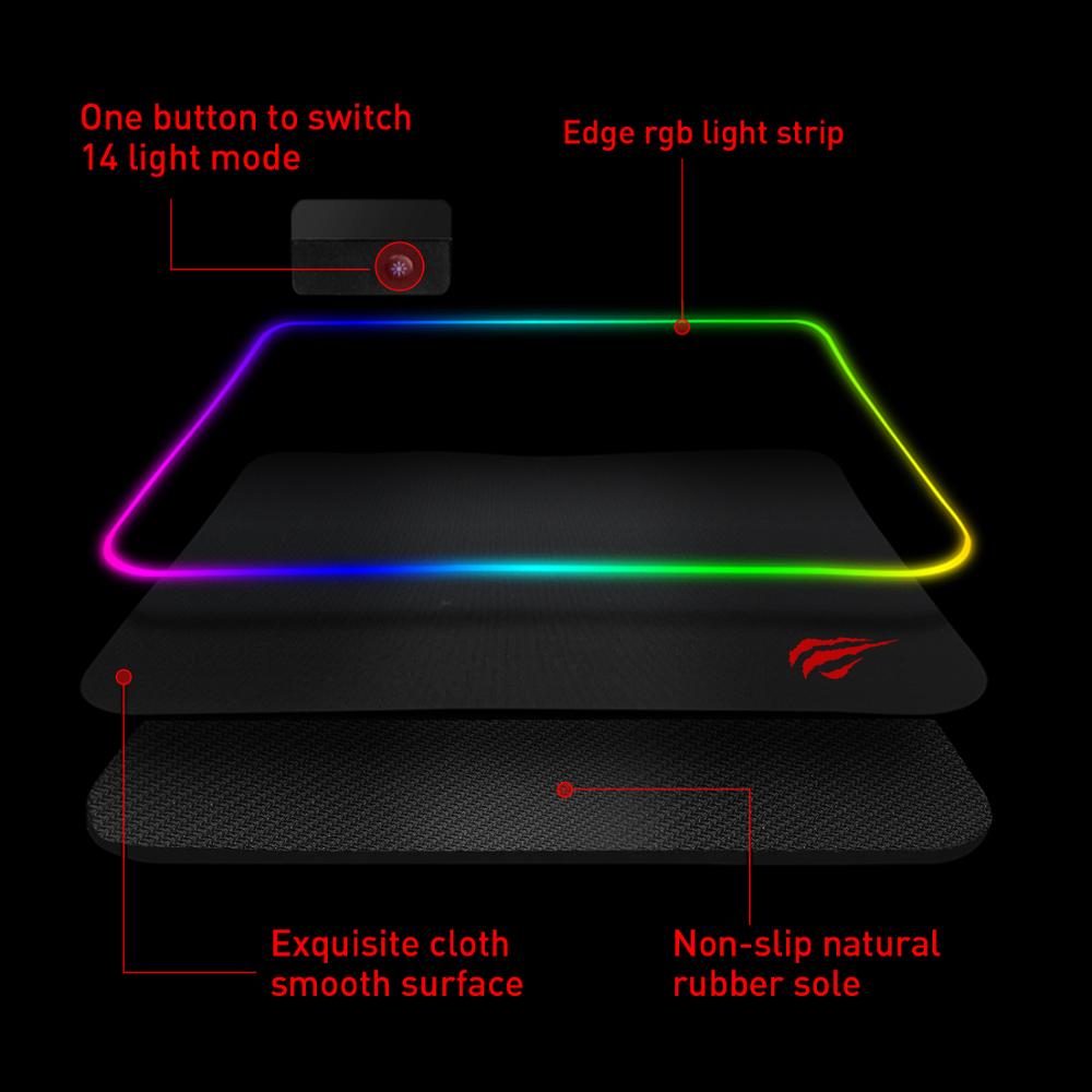 Havit Led Verlichting Gaming Muismat Rgb Usb Led Extended Verlichte Toetsenbord Antislip Deken Mat 350*250 / 800*300