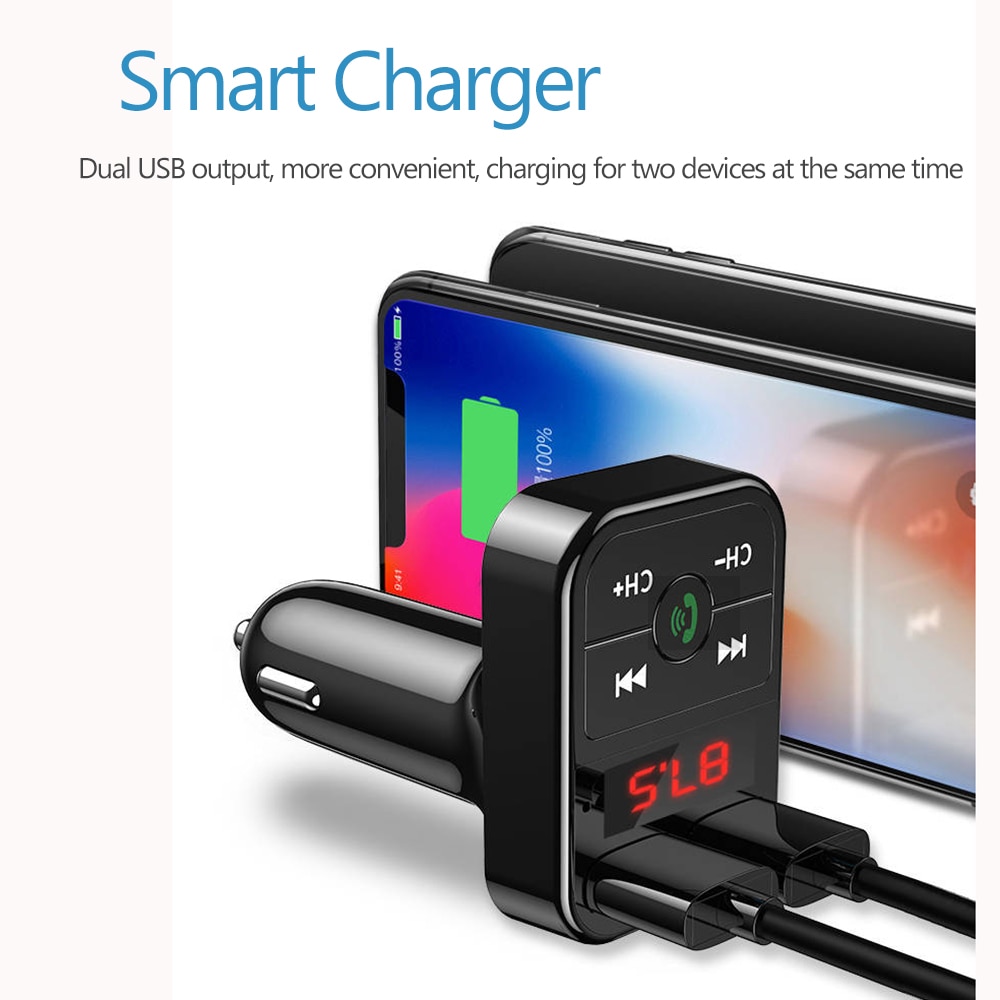 Samochodowy Bluetooth 5.0 nadajnik Modulator FM bezprzewodowa ładowarka samochodowa zestaw głośnomówiący odbiornik Audio Auto MP3 odtwarzacz samochodowy podwójny Adapter USB