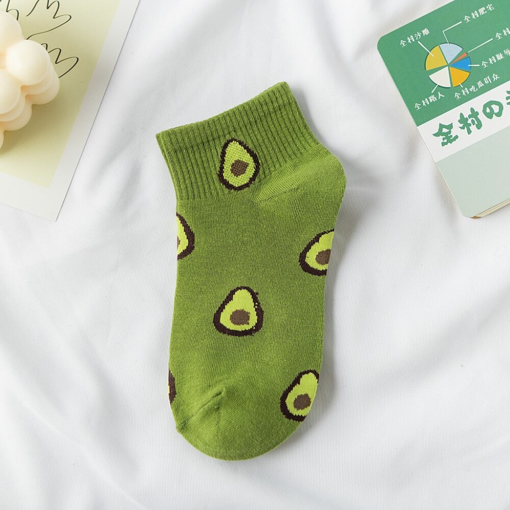 Women Socks Cotton Green Avocado Cartoon Fruit Ankle Socks Ladies Soft Cute Casual Girls Short Socks Boat Socks: color 4