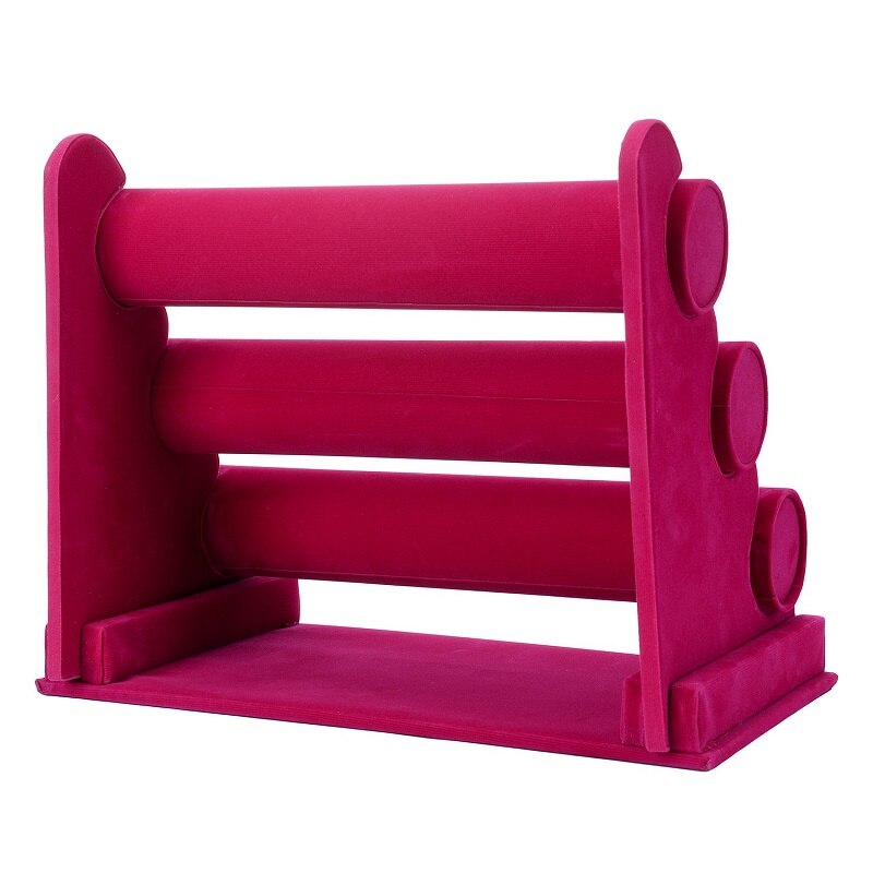 Szanbana suporte de joias triplo removível, suporte de joias redondo para colar e relógio, expositor rack-veludo e couro: Pink-Velvet