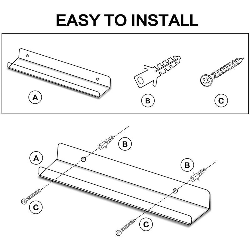 Étagère murale flottante en acrylique transparent 2x15 pouces, étagère murale pour enfants, étagères de rangement épaisses pour salle de bain