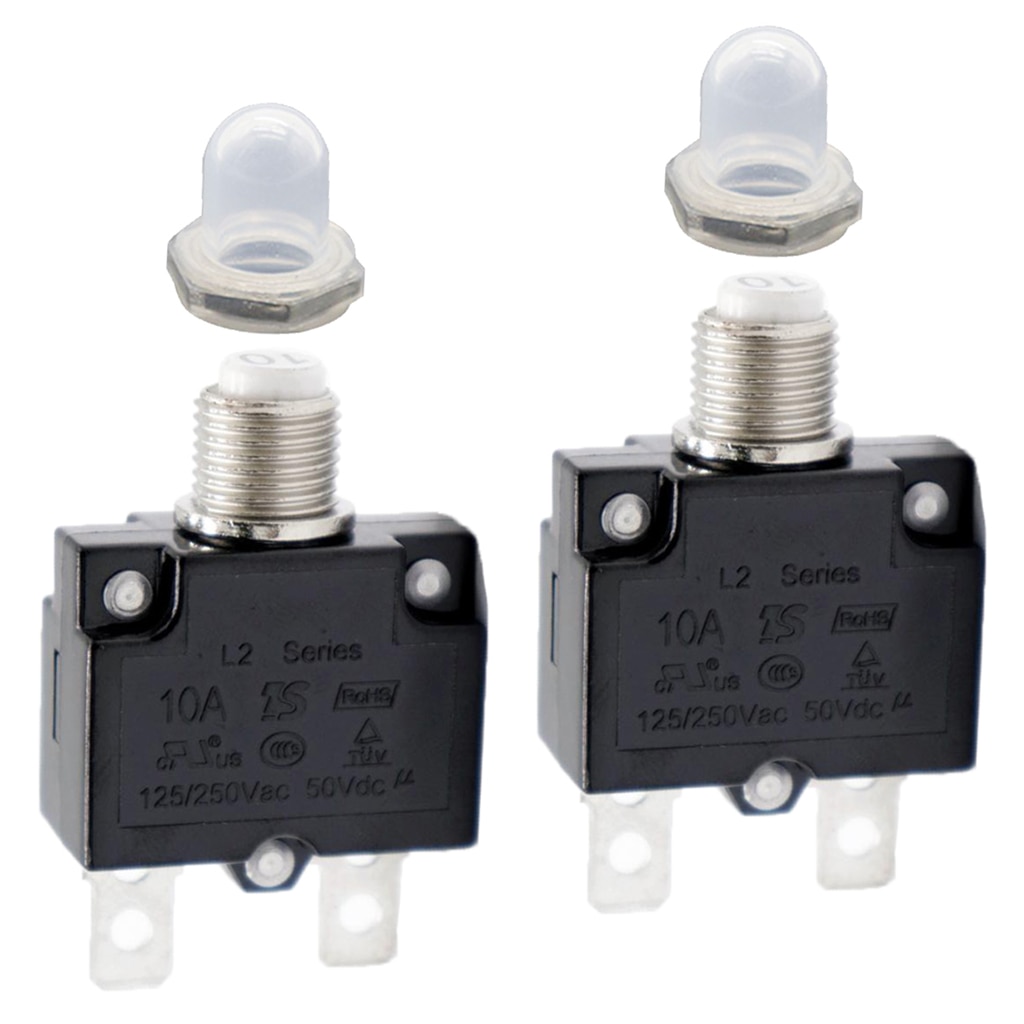 2X interruptor de sobrecarga de reinicio Manual de barco de coche 125/250VAC 50VDC disyuntor térmico Protector de sobrecarga de 10Amp para automóviles, camiones, barcos