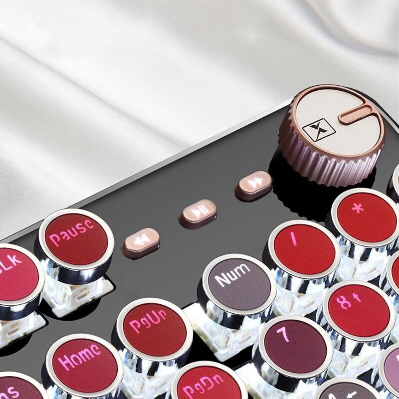 Retro Punk Mechanical Lipstick Metal Keyboard Mouse Set Round Key for Laptop Desktop Computer Keyboard Accessories