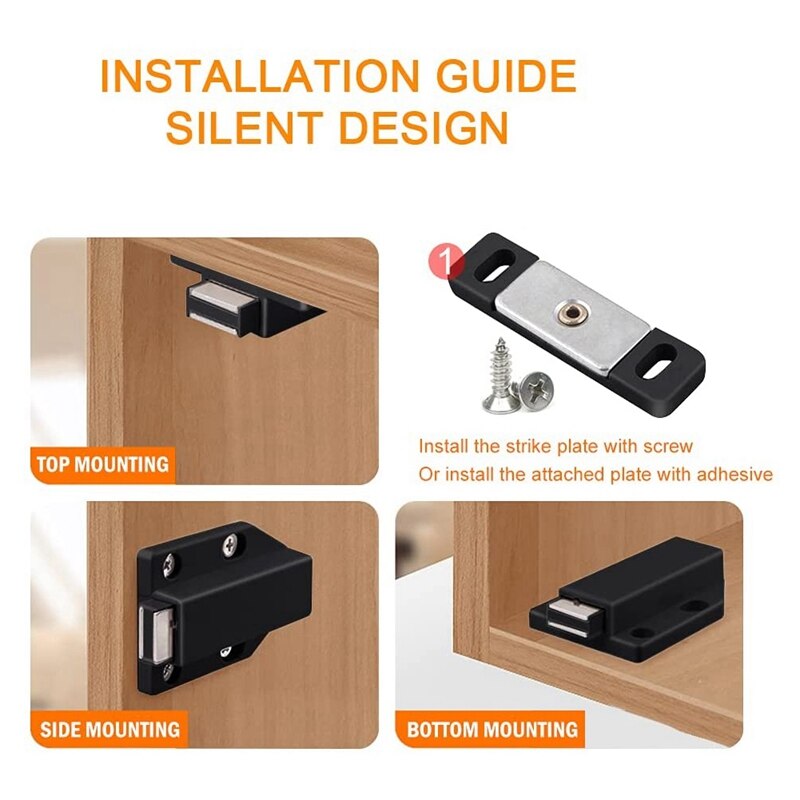 XD-Push Latch Heavy Duty 4 Pack Push To Open Cabinet Hardware Magnetic Contact Latches For Large Door Push