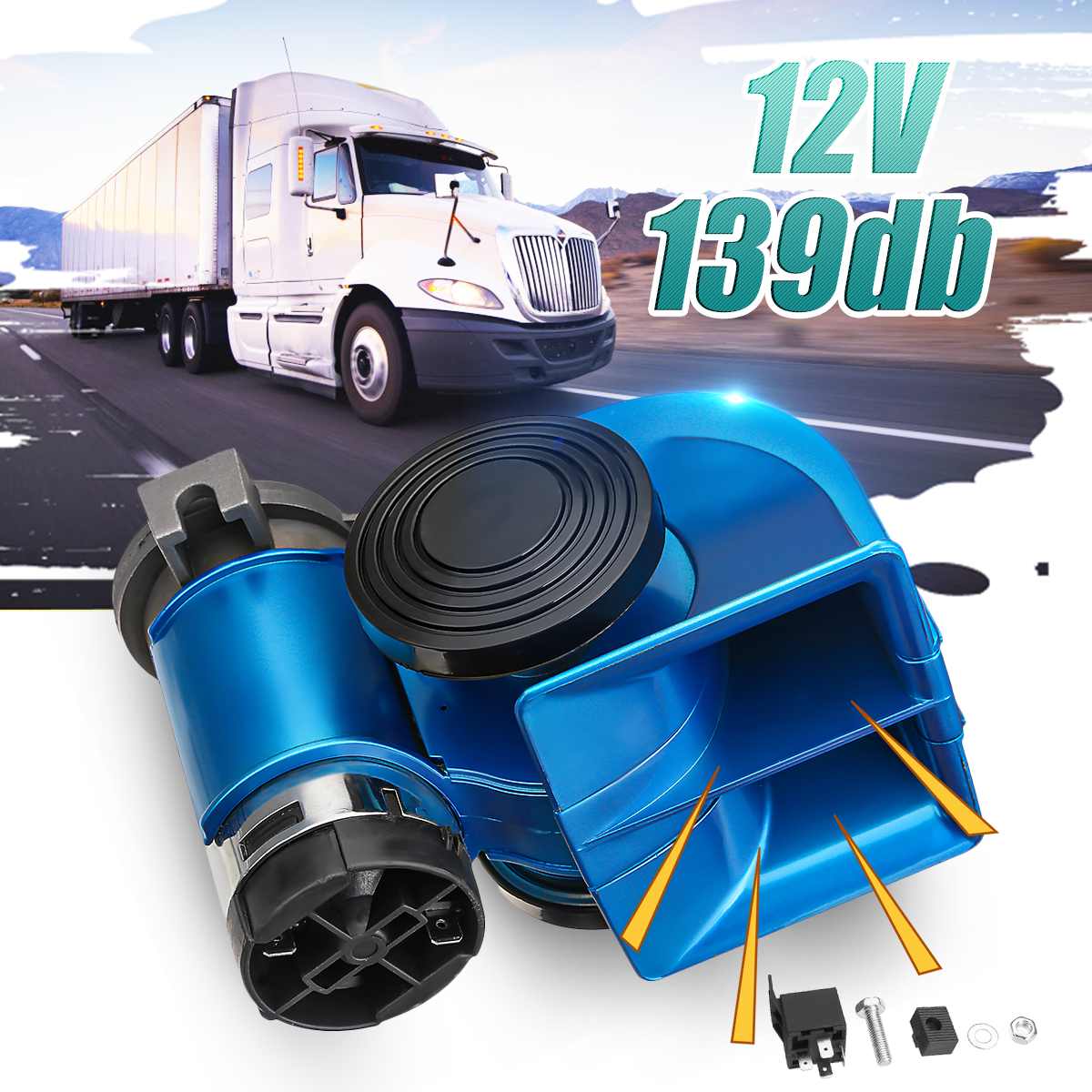 Auto Elektrische Slak Luchthoorn Twin Dual Tone Compact Car Air Horn 12V Loud 139db/300dB Compressor Voor truck Auto Bus Van Motorcycl: 12V blue