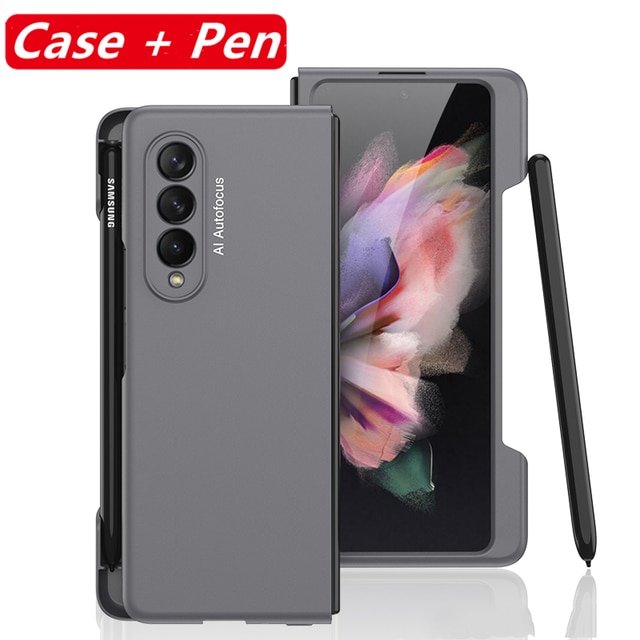 Mobiele Telefoon Stylus Pen Met Case Voor Samsung Galaxy Z Vouw 3 5G Ultra Slim Frame Side Pen Slot houder Hard Plastic Beschermhoes: Gray With Pen