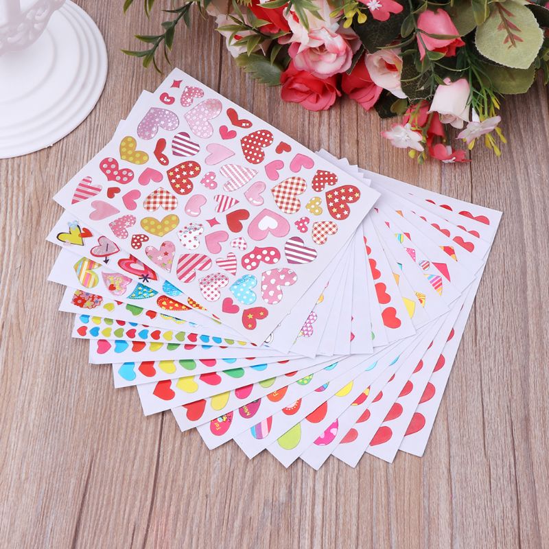 10 Sheets Heart Stickers Love Decorative Sticker Kids Envelopes Cards Craft Scrapbooking Party Favors Prize Class Rewards