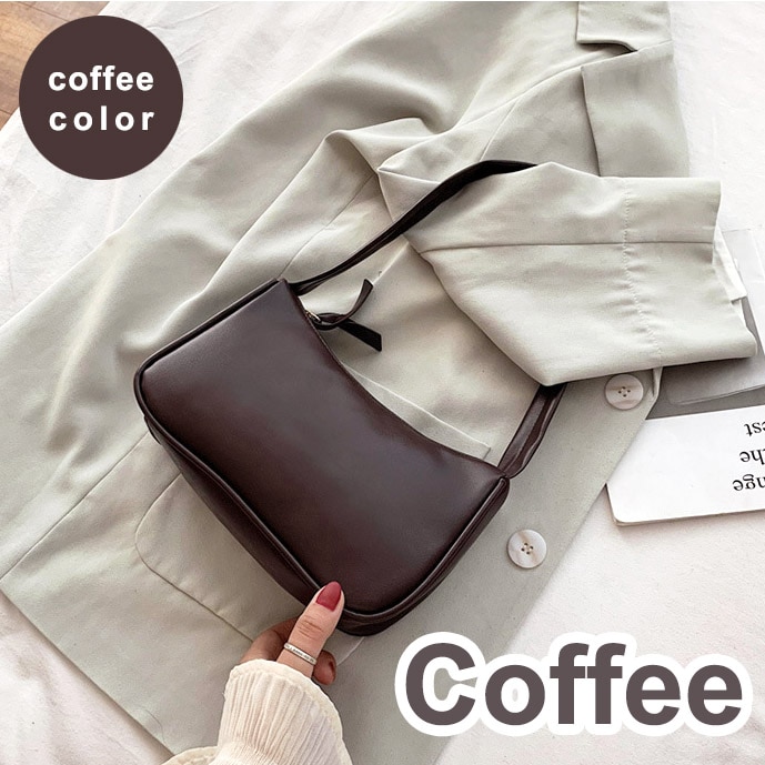 Soft PU Leather Women Purple Underarm Bag Retro Solid Color Ladies Baguette Handbags Girls Small Shoulder Bags: Coffee