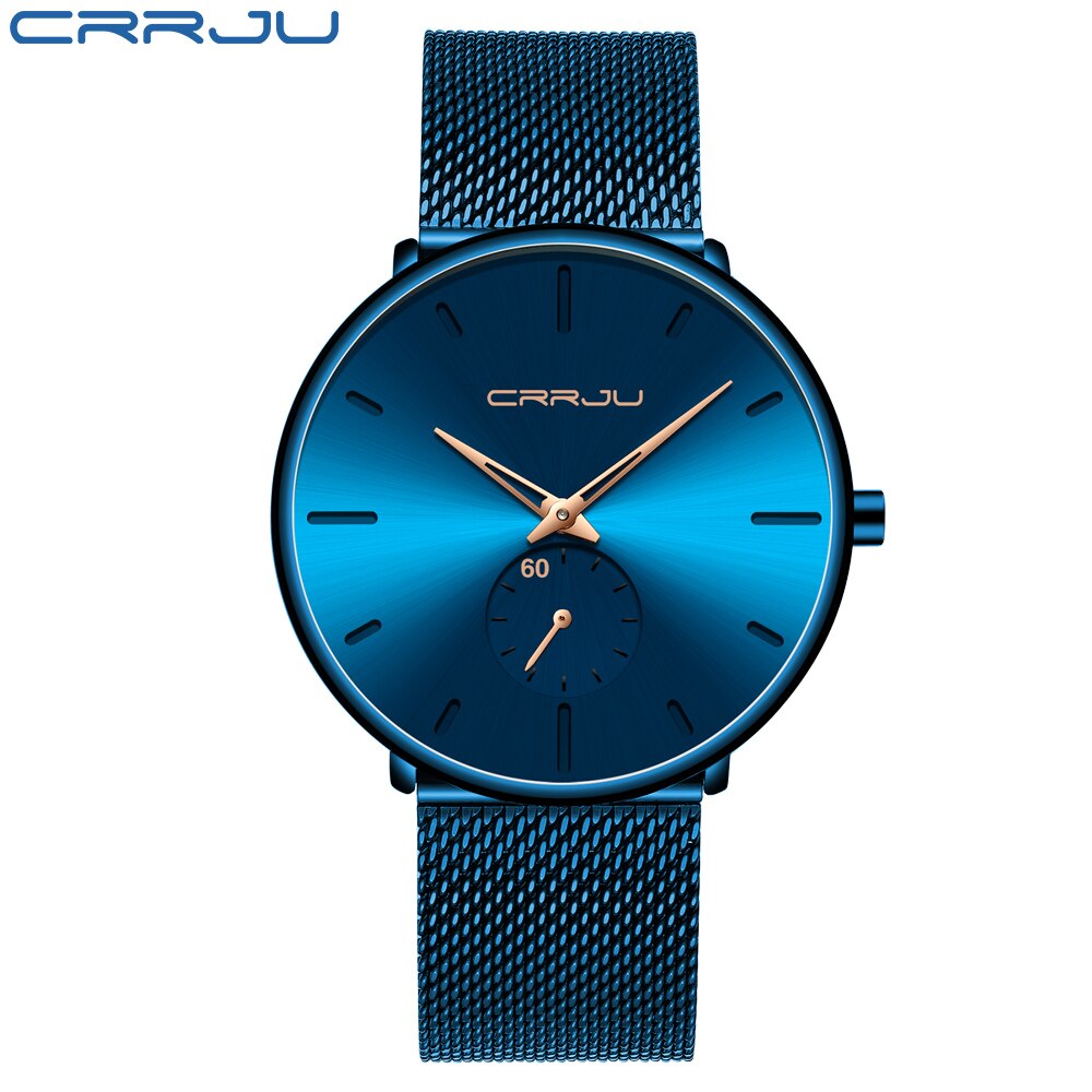 Crrju ur herre vandtæt slim mesh rem minimalistiske armbåndsure til mænd quartz sportsur ur relogio masculino: Cj2150- berose