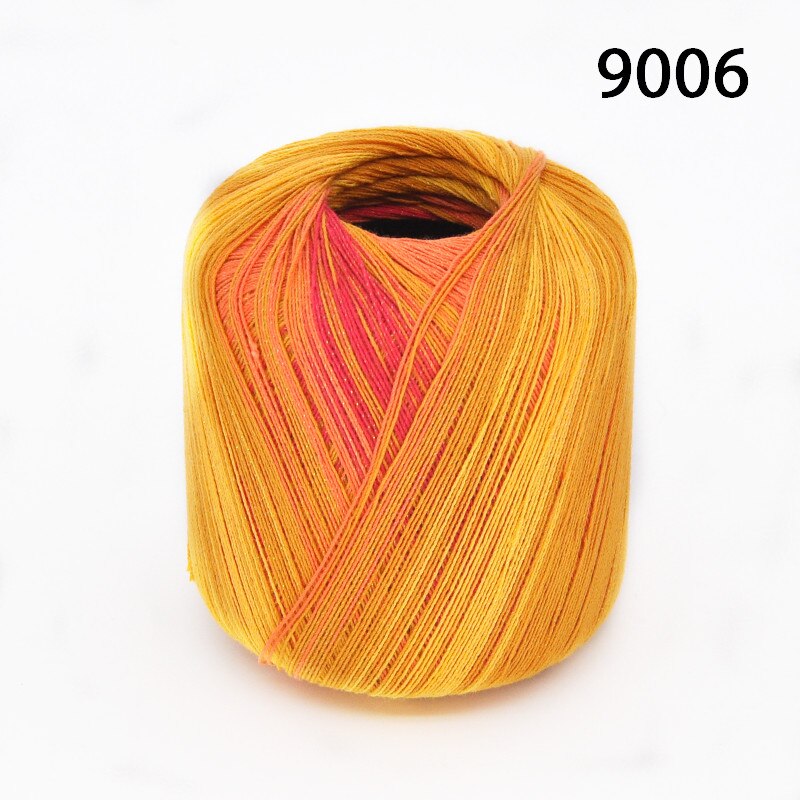 50g/ kugle bomuld metallisk blonder regnbuegarn farverig tynd tråd til hækling strikning  by 1.55mm hæklenåle: 9006