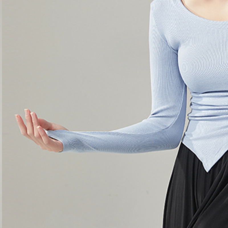 Vrouwen Moderne Danskleding Vingermouwen Zoom Trekkoord Gebreide Tops Stage Performance Kleding China Slim Fit Yoga Kostuum