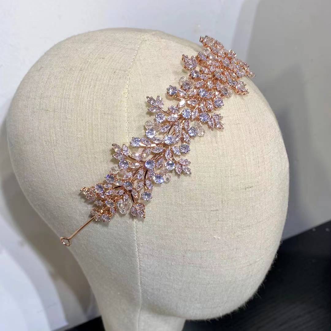Accessoires pour cheveux de mariée, bijoux, couronnes pour femmes, accessoires de mariage, couronne en zircone cubique, diadème, de demoiselle d'honneur: Rose gold