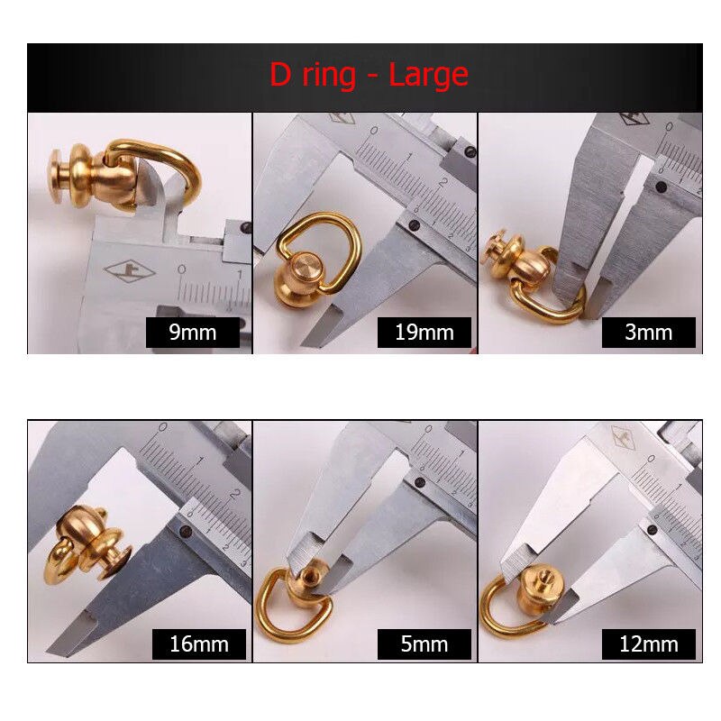 Rivets avec anneau en laiton, goujons de poteau, Rivet avec anneau en D, dos de vis à tête ronde, taches de clou pivotantes à 360 points, artisanat du cuir bricolage-même: D-ring large